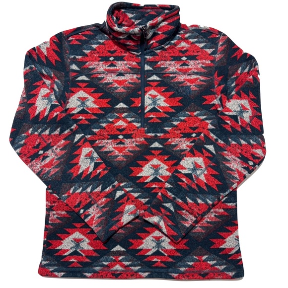 The North Face Men's Half Zip Aztec Orange Red and Blue Print Size Medium - Picture 1 of 11